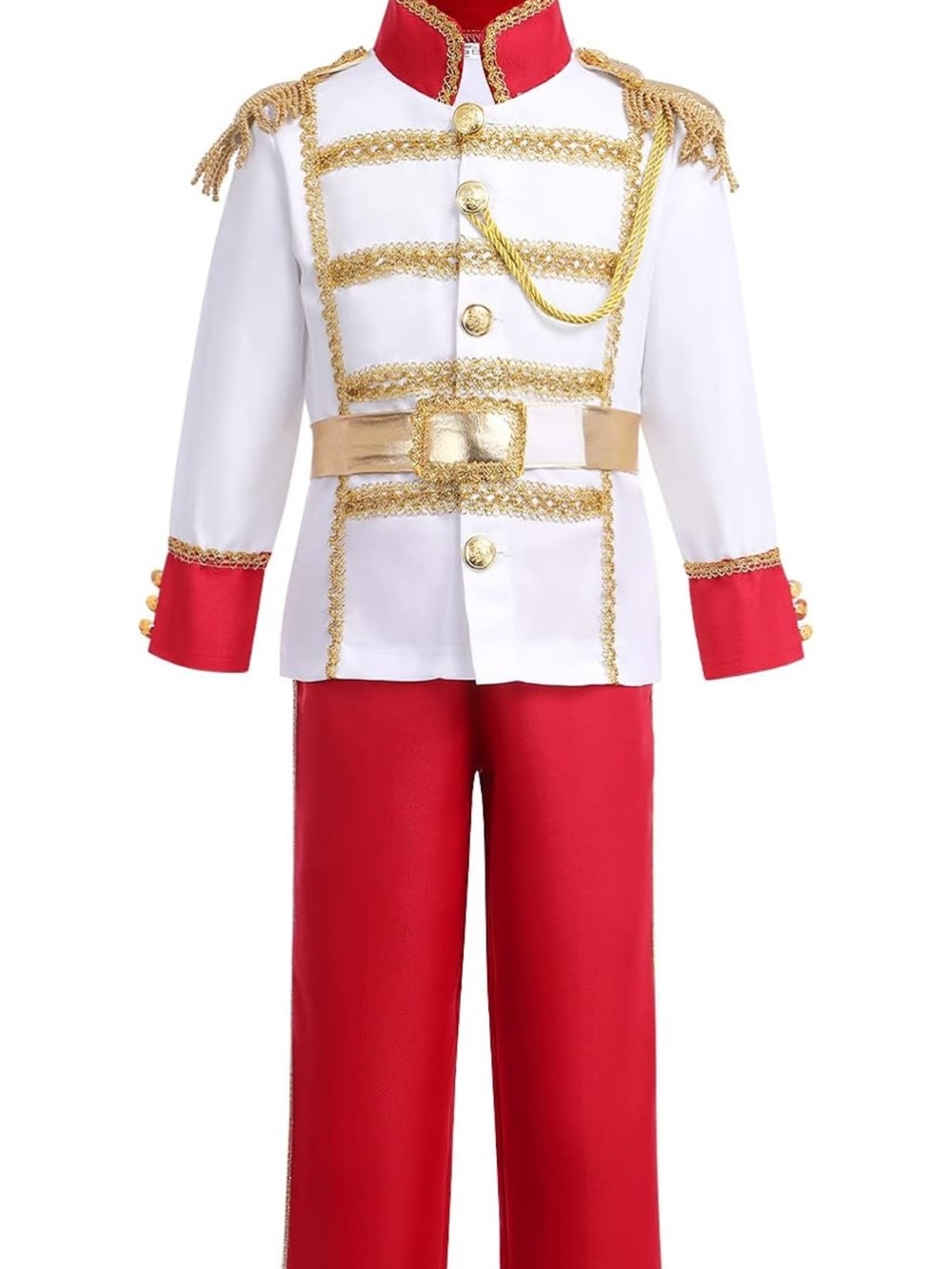 Kids White and Red Prince Charming Costume with Gold Trim